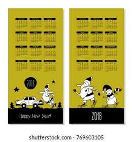 Calendar 2018. Vector illustration. Cheerful Santa Claus.