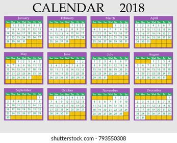 Calendar 2018. Vector illustration eps 10
