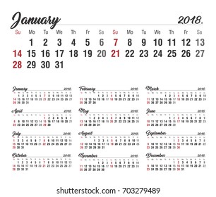 Calendar. 2018 Calendar. Vector print template.