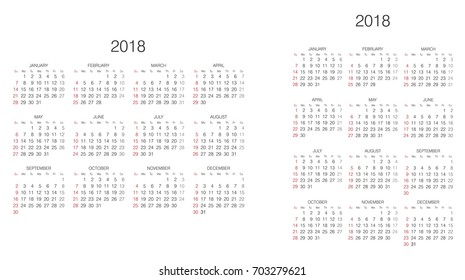 Calendar. 2018 Calendar. Vector print template.
