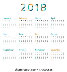 Calendar 2018 vector template. Vector 2018 new year calendar