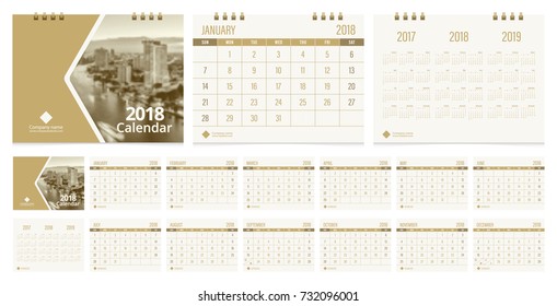 Calendar 2018 week start on Sunday corporate business luxury design gold color layout template vector.