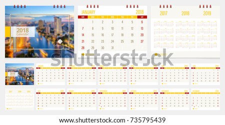 Calendar 2018 week start on Sunday corporate business luxury design layout template vector. Sample image with Gradient Mesh.