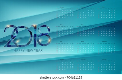 Calendar 2018. Week starts from Sunday. Vector Illustration EPS10