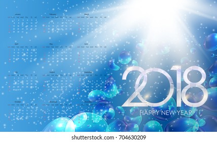 Calendar 2018. Week starts from Sunday. Vector Illustration EPS10