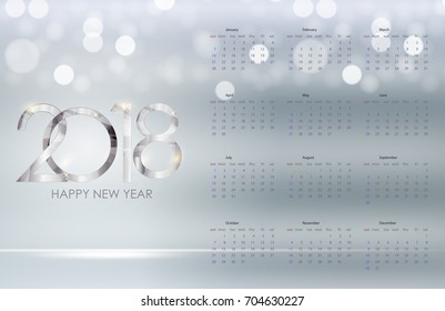 Calendar 2018. Week starts from Sunday. Vector Illustration EPS10