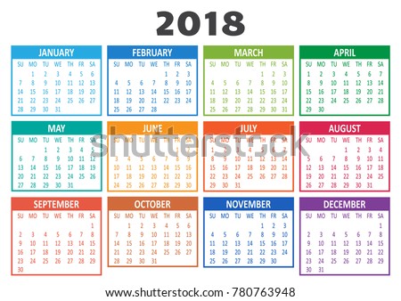 Calendar 2018. Week starts from Sunday. Vector illustration