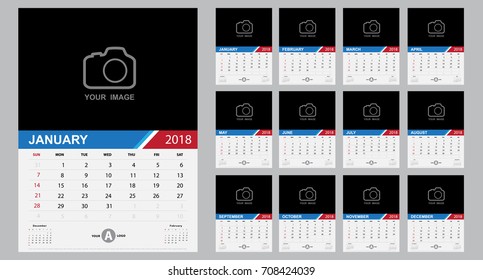 Calendar 2018. Week starts from Sunday.Vector eps10.