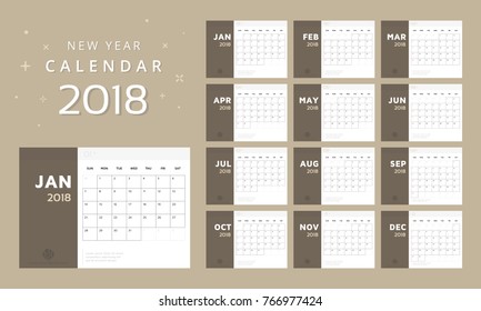 Calendar for 2018 White and brown background, Calendar vector template