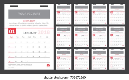 Calendar for 2018 White and red background