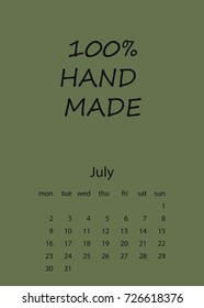 Calendar 2018 with yarn in hand drawn style. For print, decor and creative design. Vector illustration