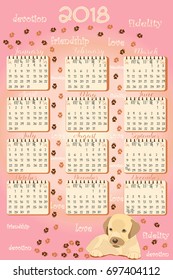 Calendar for 2018 year