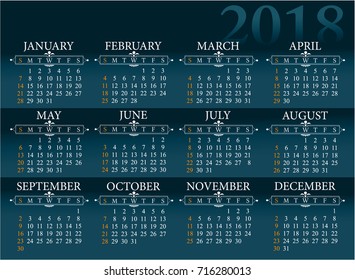 Calendar for 2018 year