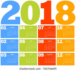 Calendario para el año 2018