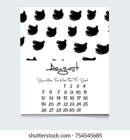 Calendar 2018 Year, Cards Vector With Hand Drawn Textures, Week Starts sunday