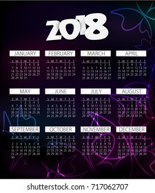 Calendar for 2018 year, editable template, poster and calendar design, vector illustration..