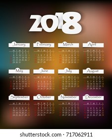 Calendar for 2018 year, editable template, poster and calendar design, vector illustration..