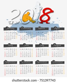 Calendar for 2018 year. Editable template, poster and calendar design, vector illustration..