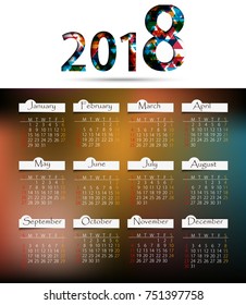 Calendar for 2018 year. Editable template, poster and calendar design, vector illustration..