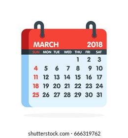 Calendar for 2018 year. Full month of March icon. Vector illustration.