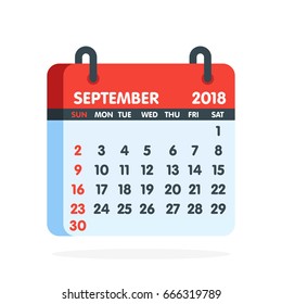 Calendar for 2018 year. Full month of September icon. Vector illustration.