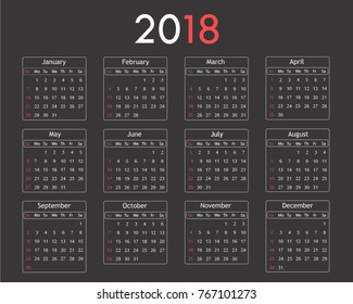Calendar for 2018 year gray white background