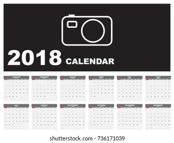 Calendar 2018 year horizontal template design. Calendar Template week starts from Sunday and ends with Saturday.Vector eps10