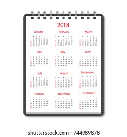 Calendar 2018 year on notebook