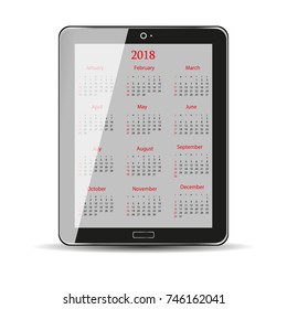 Calendar 2018 year on tablet  screen