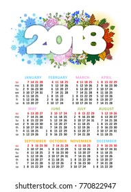 Calendar for 2018 Year on White Background. Simple Vector Template. Stationery Design Template