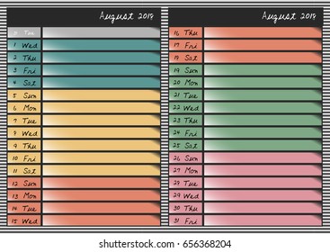 Calendar 2018 year 
 schedule for August 2018 years
Paper for daily scheduling for business