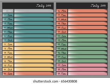 Calendar 2018 year 
 schedule for July 2018 years
Paper for daily scheduling for business