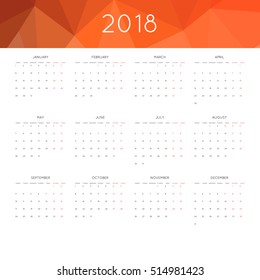 Calendar 2018 year simple style. With abstract geometric triangle mosaic tessllation header,banner.  Week starts from monday
