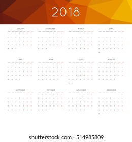 Calendar 2018 year simple style. With abstract geometric triangle mosaic tessllation header,banner.  Week starts from monday
