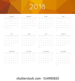 Calendar 2018 year simple style. With abstract geometric triangle mosaic tessllation header,banner.  Week starts from monday