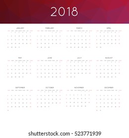 Calendar 2018 year simple style. With abstract geometric triangle mosaic tessllation header,banner.  Week starts from sunday
