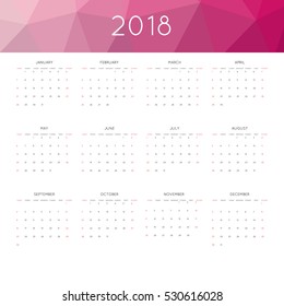 Calendar 2018 year simple style. With abstract geometric triangle mosaic tessllation header,banner.  Week starts from sunday