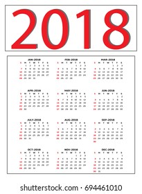  Calendar 2018 year simple style