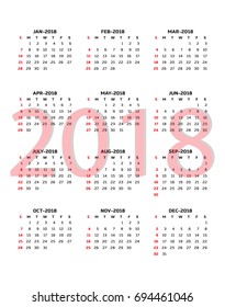  Calendar 2018 year simple style