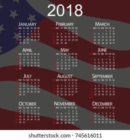 Calendar 2018 year simple style isolated on american background