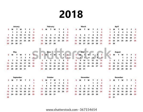 Calendar 18 Year Simple Style Week Stock Vector Royalty Free