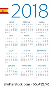 Calendar 2018 year - Spanish Version