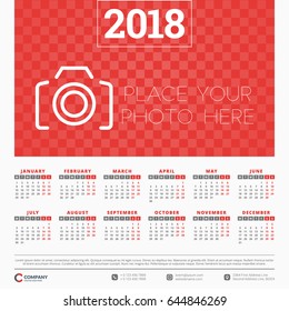 Calendar for 2018 year. Vector design template. Week starts on Monday. Vector illustration with place for photo