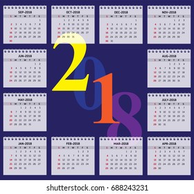 Calendar 2018 year vector design template.