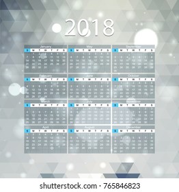 Calendar 2018 year vector design template. Calendar 2018 year  on a  triangular  gray background.