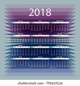 Calendar 2018 year vector design template. 