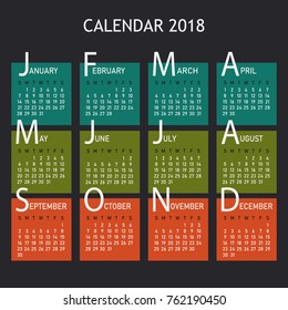 Calendar for 2018 year. Vector illustration.