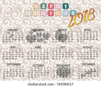 Calendar for 2018 year. vector illustrations 