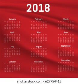 Calendar 2018 year vector on red background