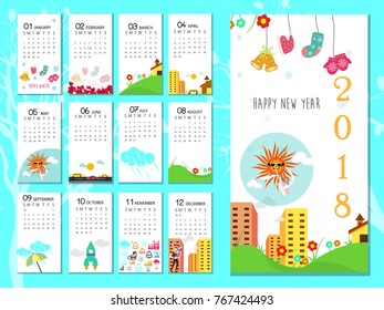 Calendar for 2018 year.Happy New Year.